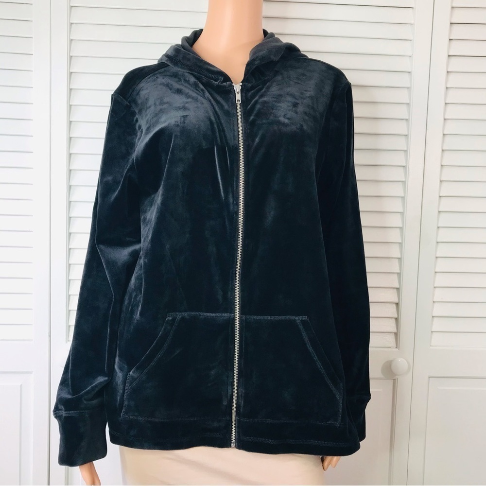 2/$50 CJ BANKS Black Zip Up Hooded Sweater Size 14W
